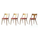 Elegant Dining Chairs In Wood And Pink Upholstery, Czechoslovakia 1960s, Se