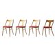 4 chaises de salle à manger en bois et tissu rose, Tchécoslovaquie, années 1960