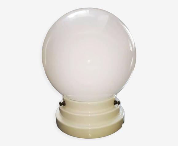 Plafonnier applique ancien globe opaline blanc socle procelaine Art déco Ø 15 cm