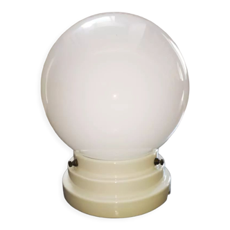Plafonnier applique ancien globe opaline blanc socle procelaine Art déco Ø 15 cm