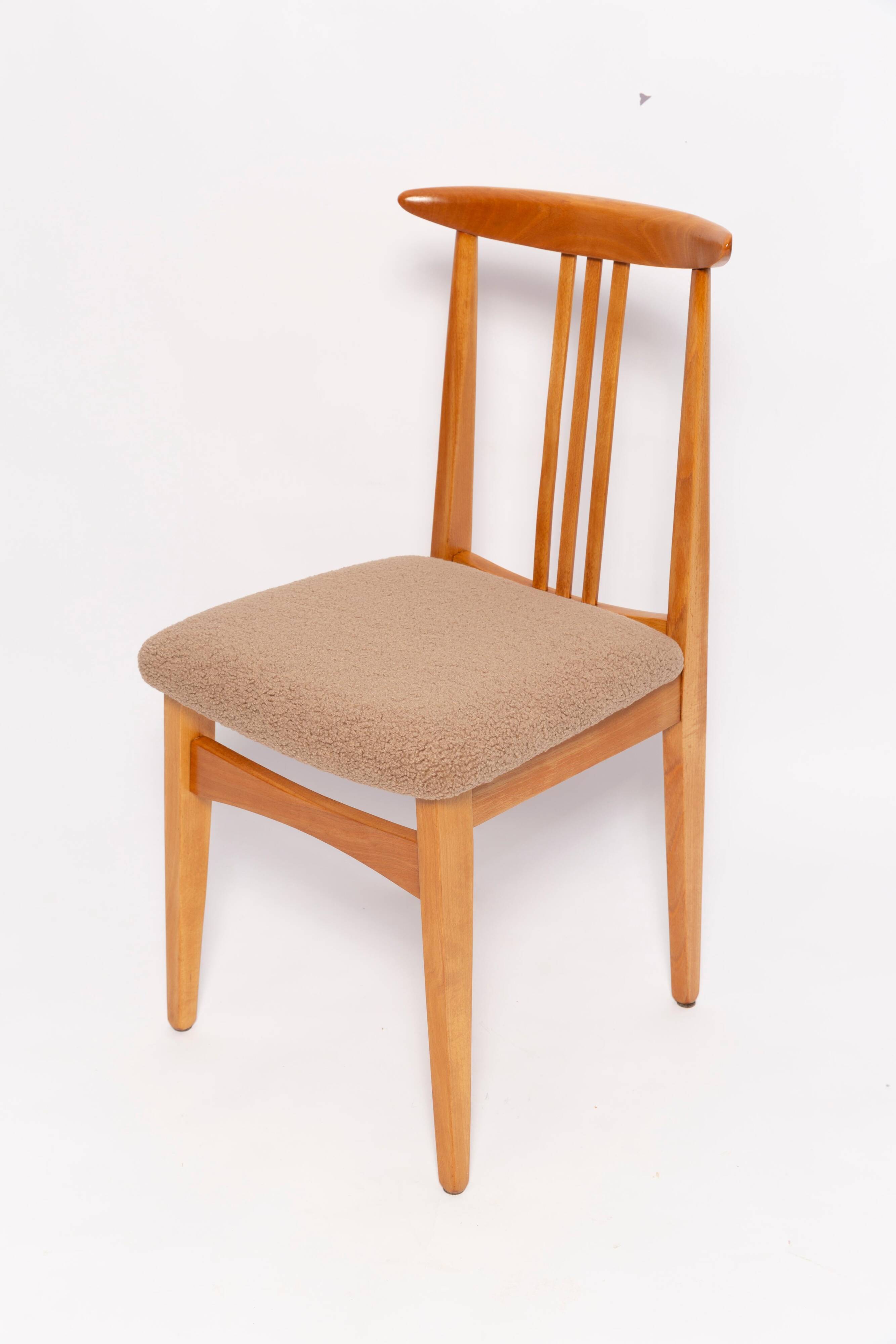 Mid-Century Bouclé Lounge Chair, Light Wood, M. Zielinski, Europe 1960s