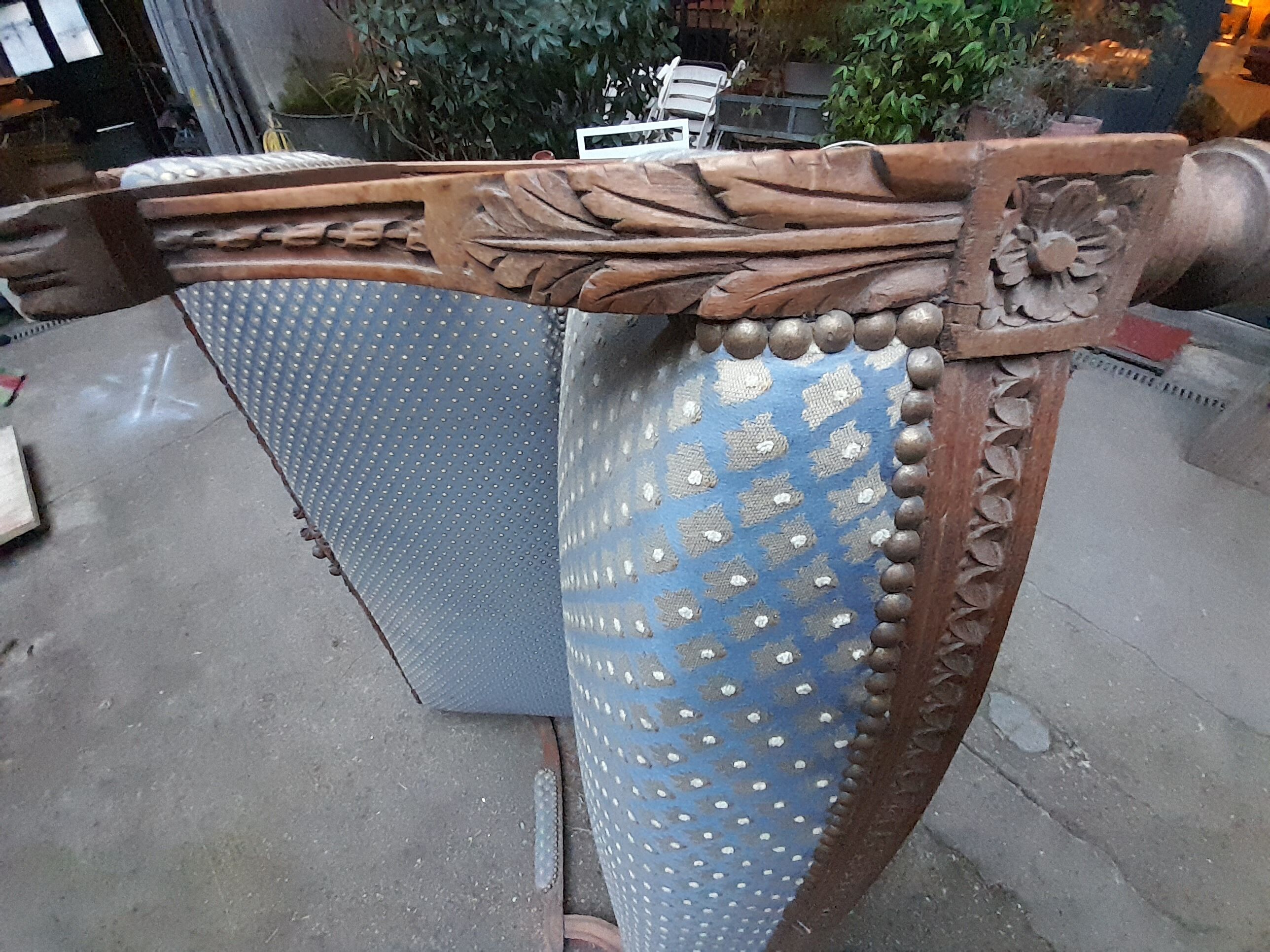 Sofa bench, louis xvi two-seater style, walnut structure