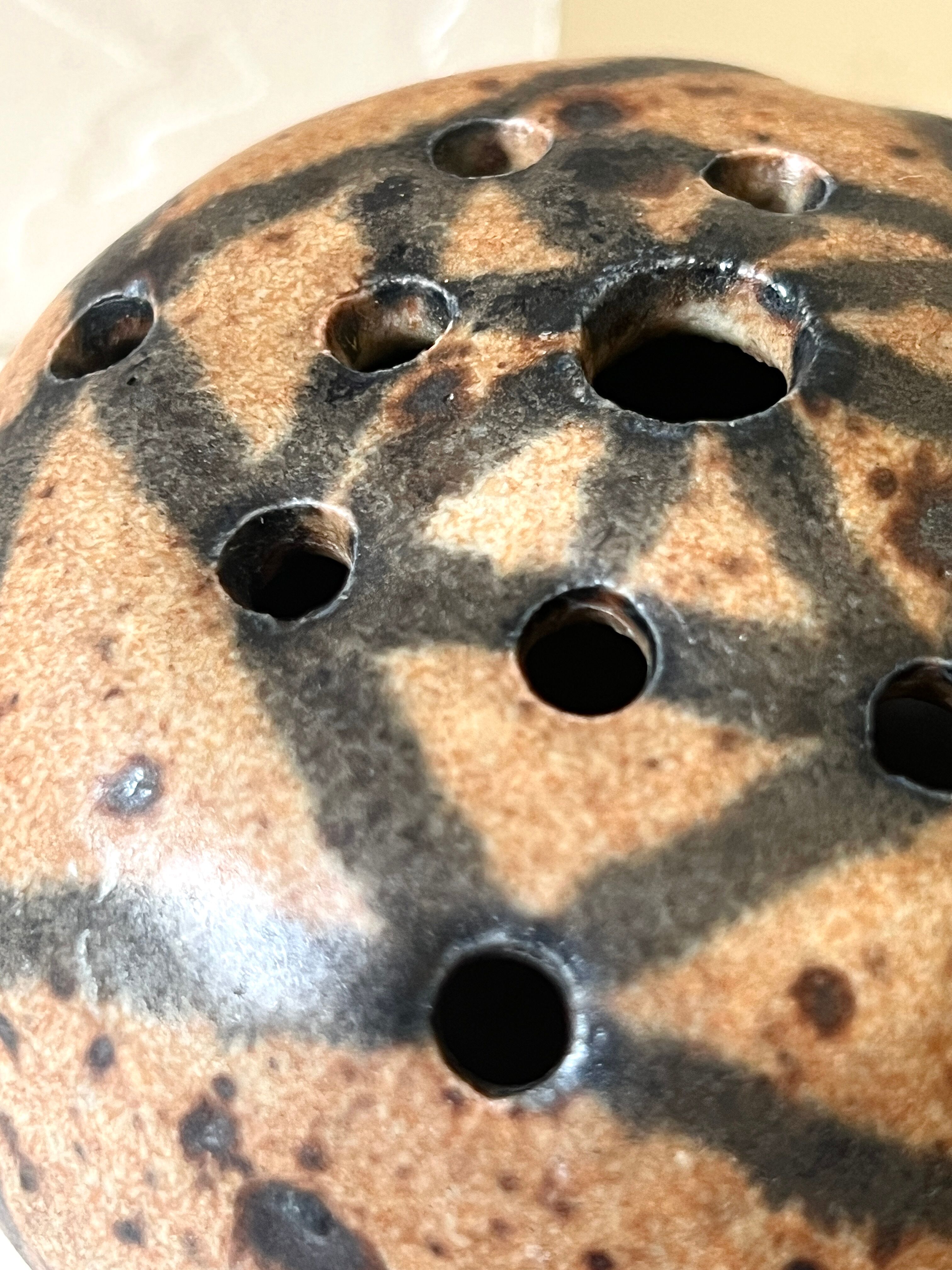 Pyrite stone flower holder signed – brutalist handmade ceramic 1970