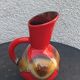 Red and beige glazed ceramic jug, pitcher, carafe, designer and vintage