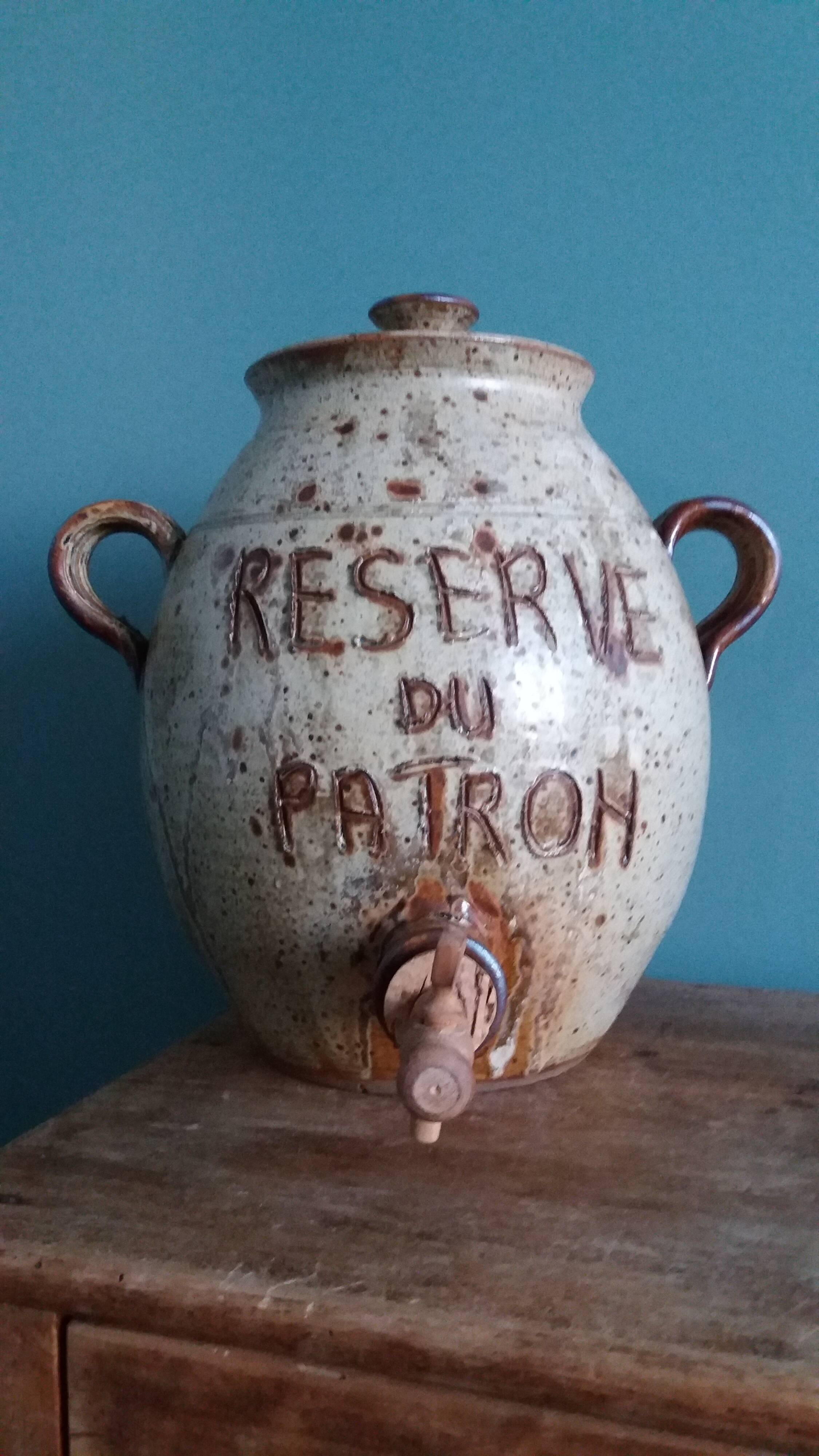 Vinaigrier pot alcohol jar signed Jean-Pierre Prud’homme stoneware from Puisaye