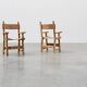 Pair of carved Brutalist Armchairs, Spain, 20th Century