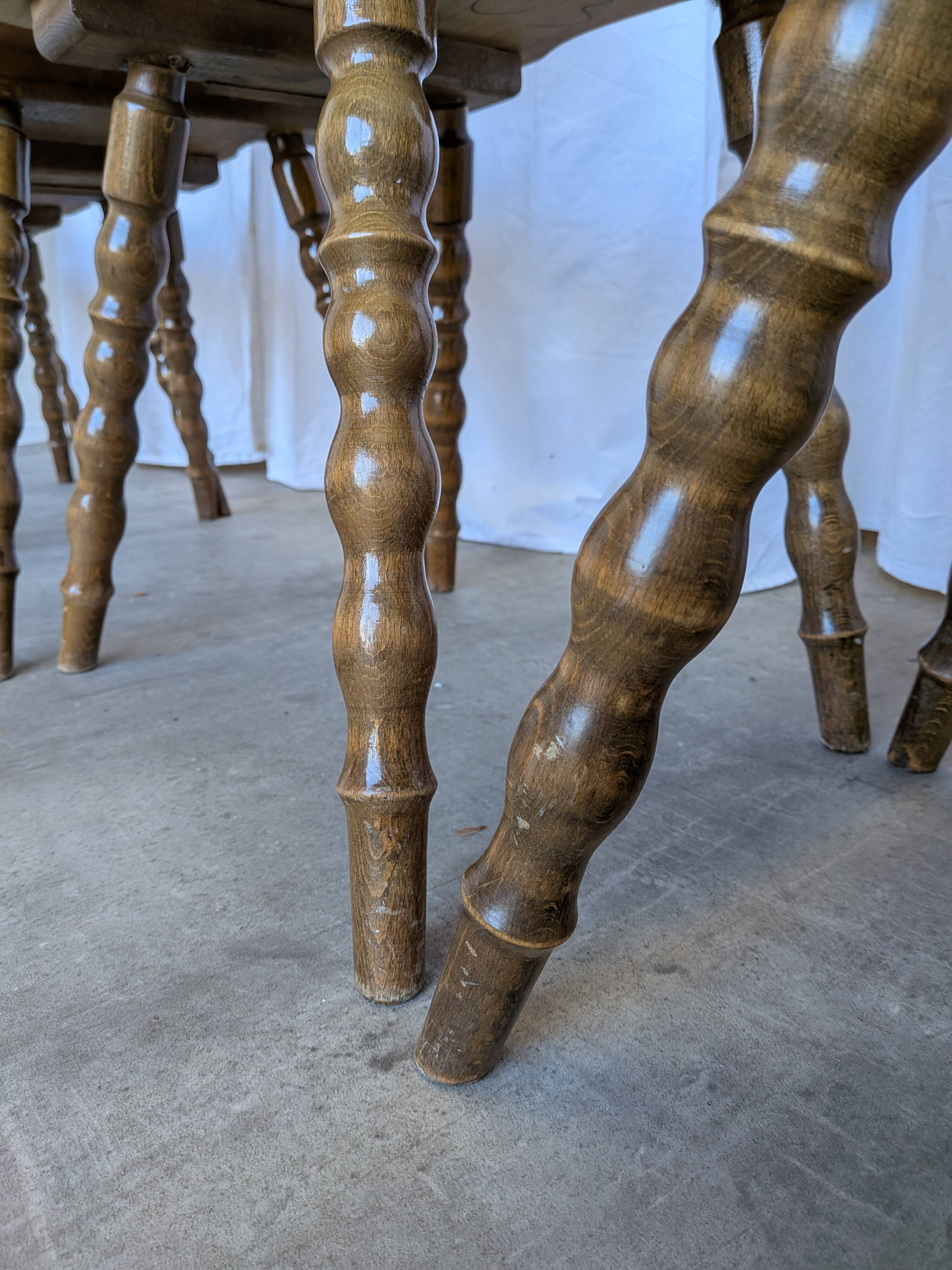 Set of 6 Vintage Tyrolean Heart Cutout Wooden Dining Chairs / Darker Brown