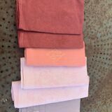 6 large dyed cotton napkins, shades of pink, embroidered and monograms, old, linen