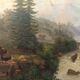 Large Antique Castle Landscape Painting, Oil On Canvas Signed Kraft 1850