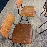 Set of 4 wooden school chairs from the 70s, Netherlands