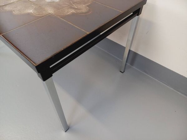 Table basse rectangulaire vintage des années 60 70 en céramique, métal noir et métal chromé