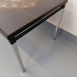 Vintage rectangular coffee table from the 60s 70s in ceramic, black metal and chrome metal