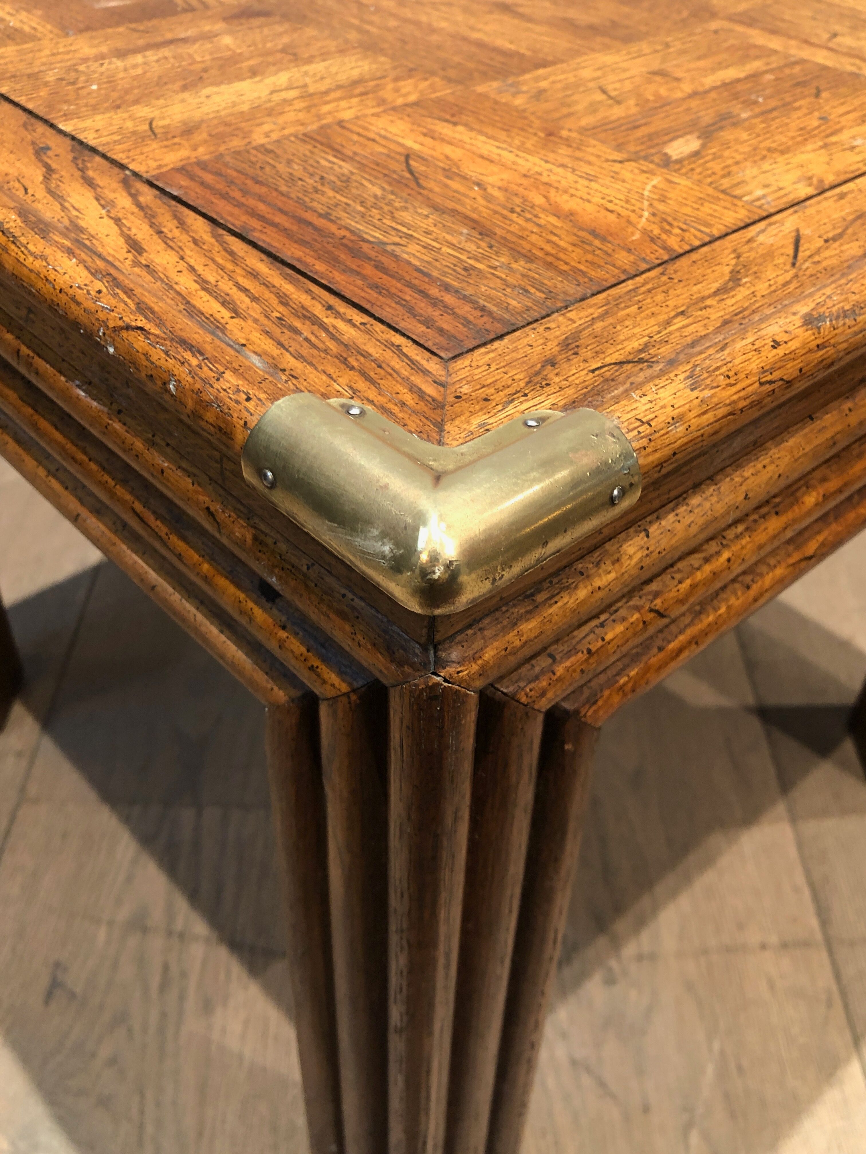 Pair of wooden and brass sofa ends