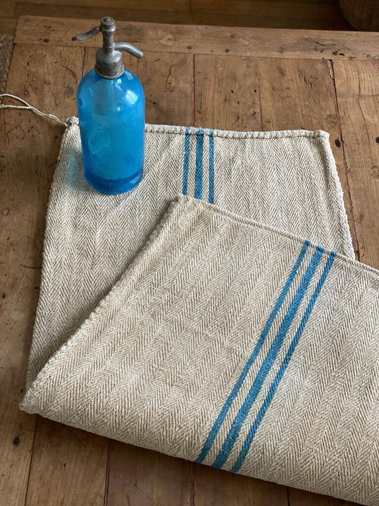 Hemp grain bag, blue stripes