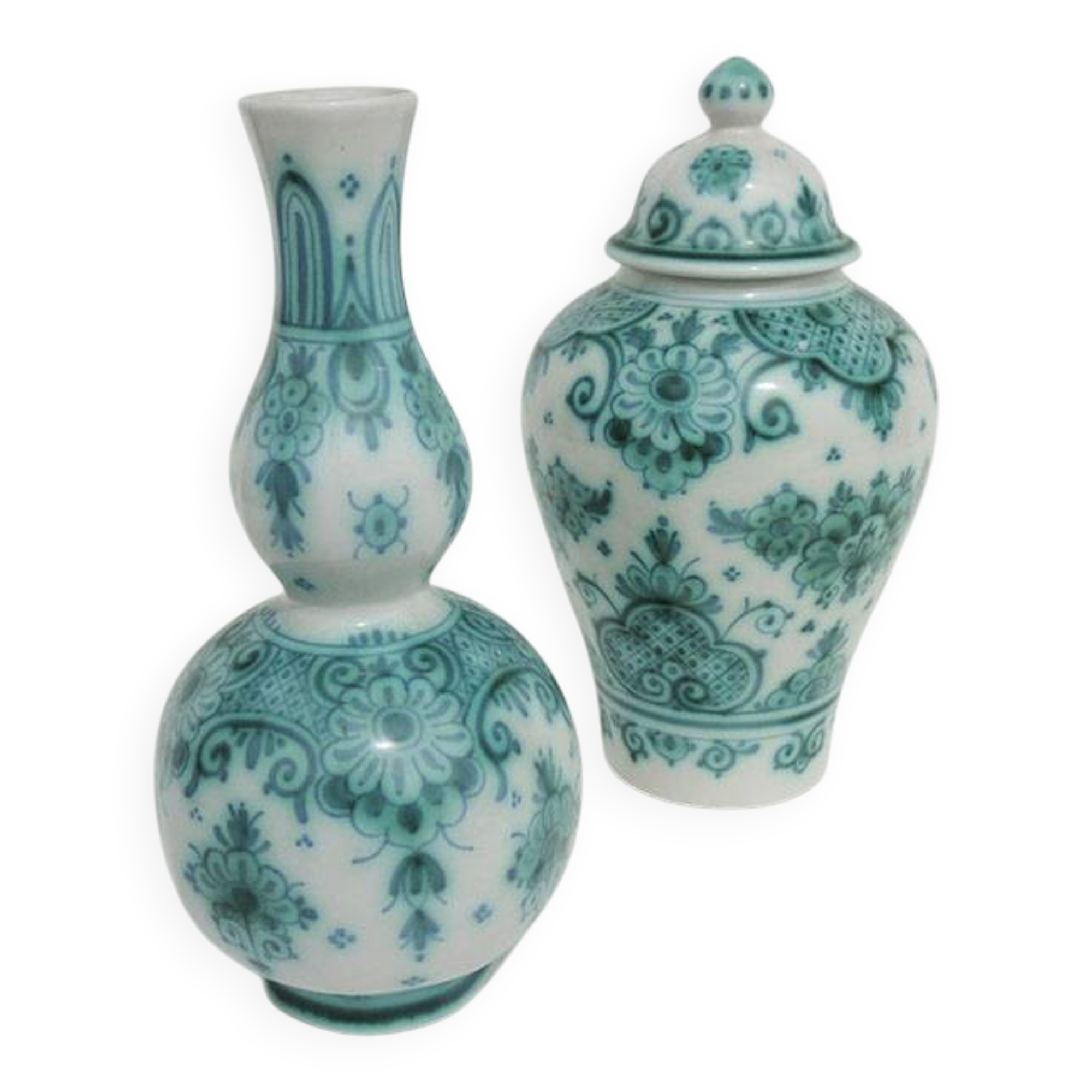 Antique vase & pot in green Delftware