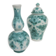 Antique vase & pot in green Delftware