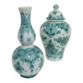Antique vase & pot in green Delftware