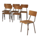 Set of 6 Czech school chairs in metal and wood, Kovona bistro style.