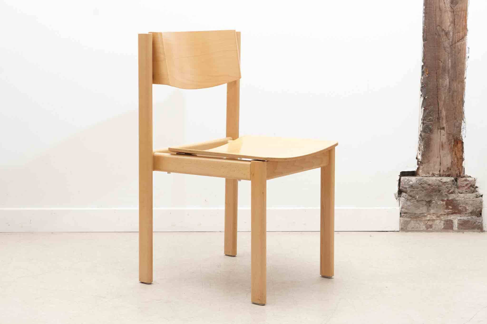 70s bentwood stacking chair in beech stain