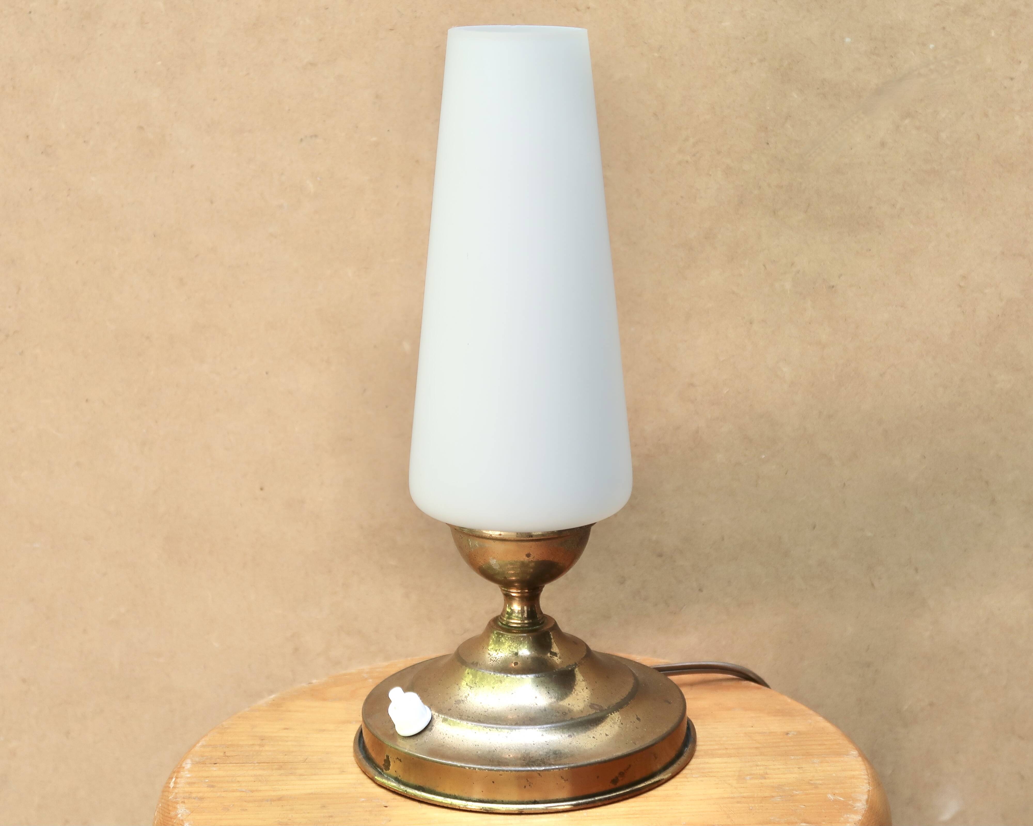 Brass lamp with opaque white opaline, 1950s