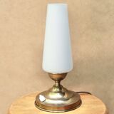 Brass lamp with opaque white opaline, 1950s