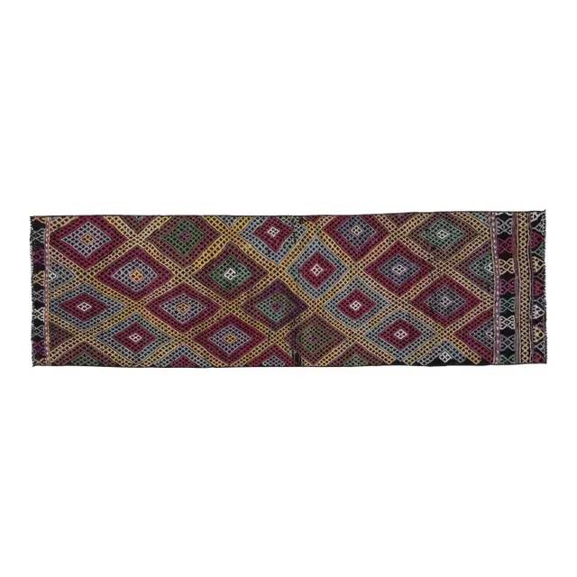 1970s Vintage Turkish Oushak Handmade Wool Cotton Purple Runner Rug 62x206