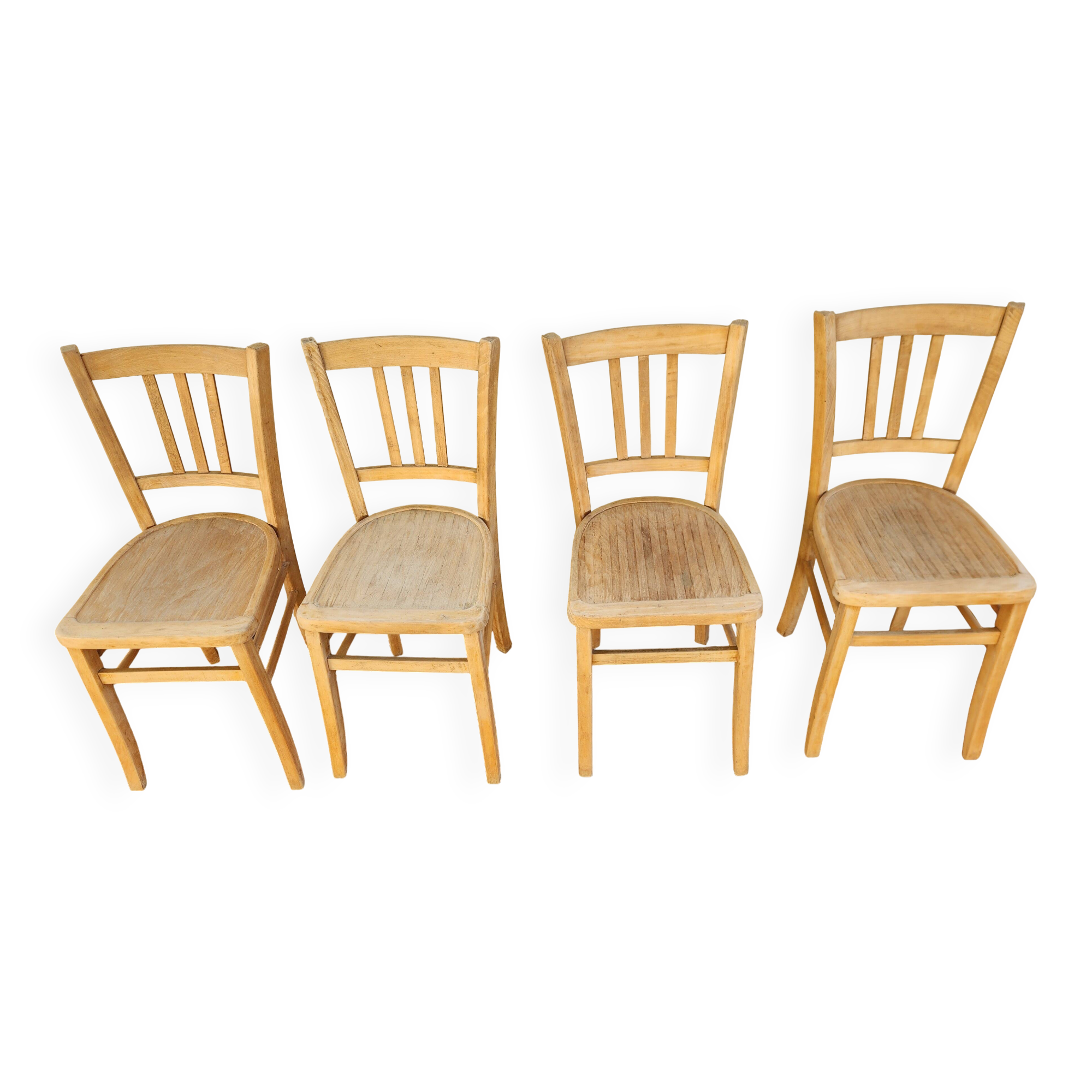 Set of 4 vintage bistro chairs, sanded, 1940/50
