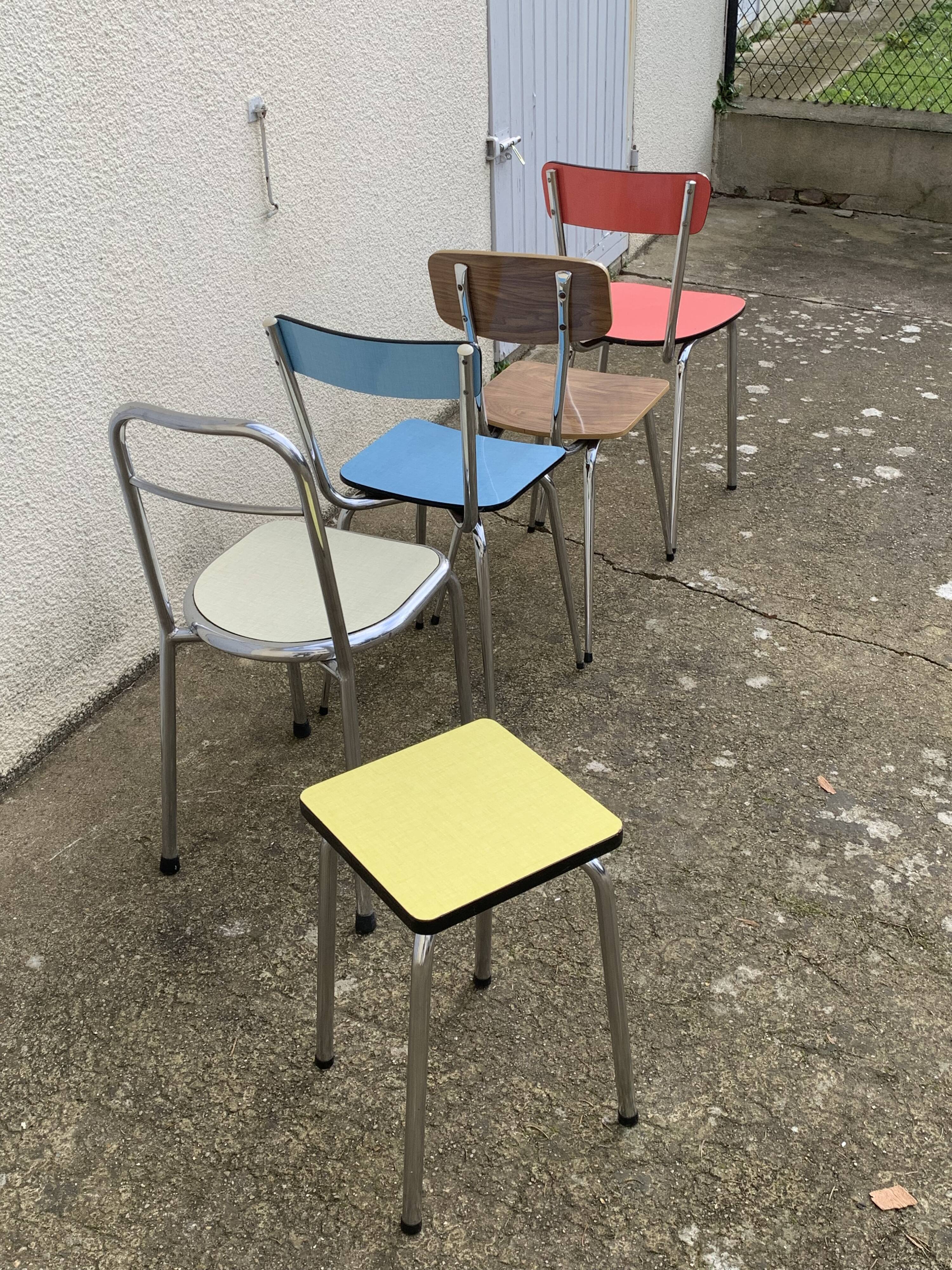 Mismatched formica chairs and stool 1960