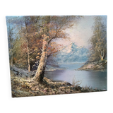 Antique oil painting – Lakeside – nature and tranquility