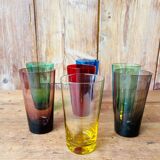 Set of 7 colored glasses 70s