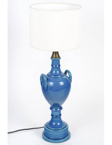 Pair of table lamps by Pol Chambost (1906-1983), blue glazed earthenware.