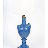 Pair of table lamps by Pol Chambost (1906-1983), blue glazed earthenware.