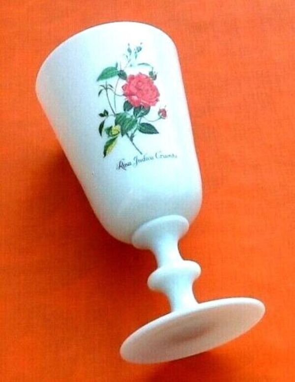 Vase opaline blanche décor rosa indica cruenta