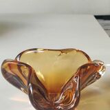 Murano ashtray/pocket tray free organic floral shape. amber tones. dim 17 x 14 cm