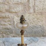 XIXth Kerosene Lamp Bronze and Albatre 64cm