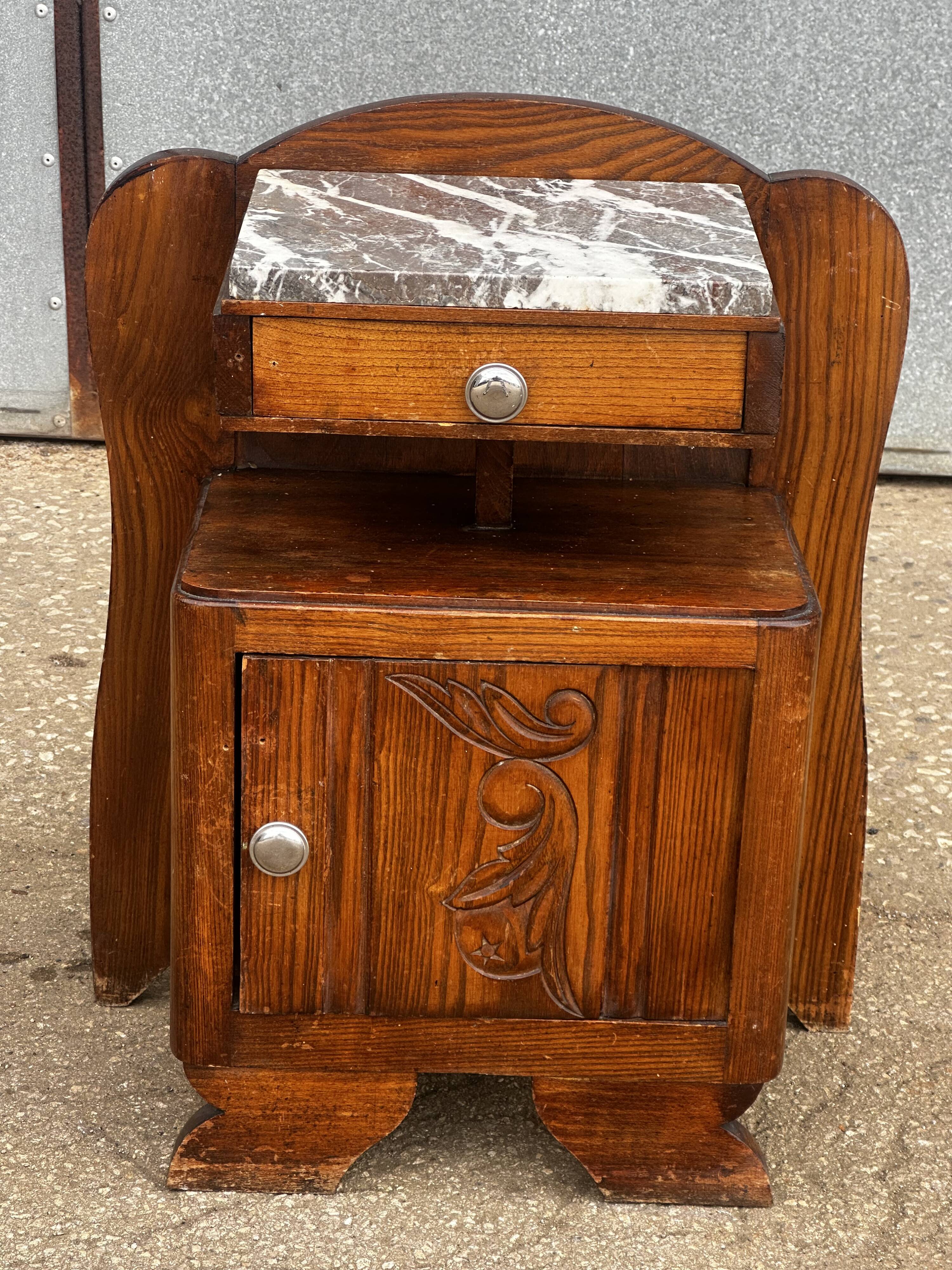 Art Deco bedside table in oak and marble
