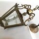 Hanging brass lantern and engraved glass