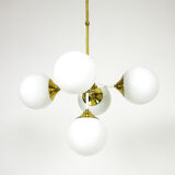 Lustre en laiton à 5 bras du milieu du siècle