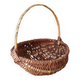 Basket of popular art in wicker – Handle carved with snakes – 20th century