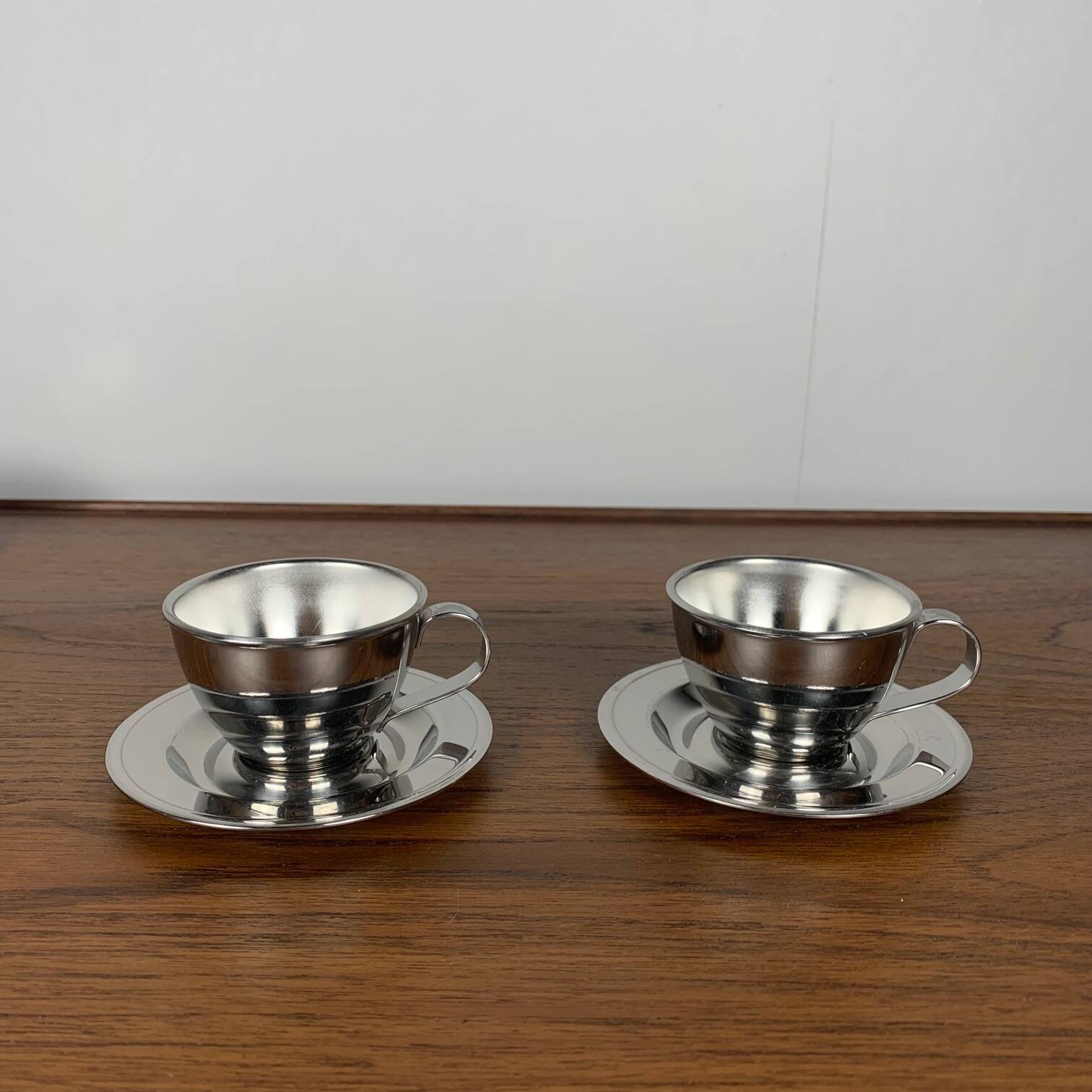 Set of 6 vintage stainless steel coffee cups, 1970