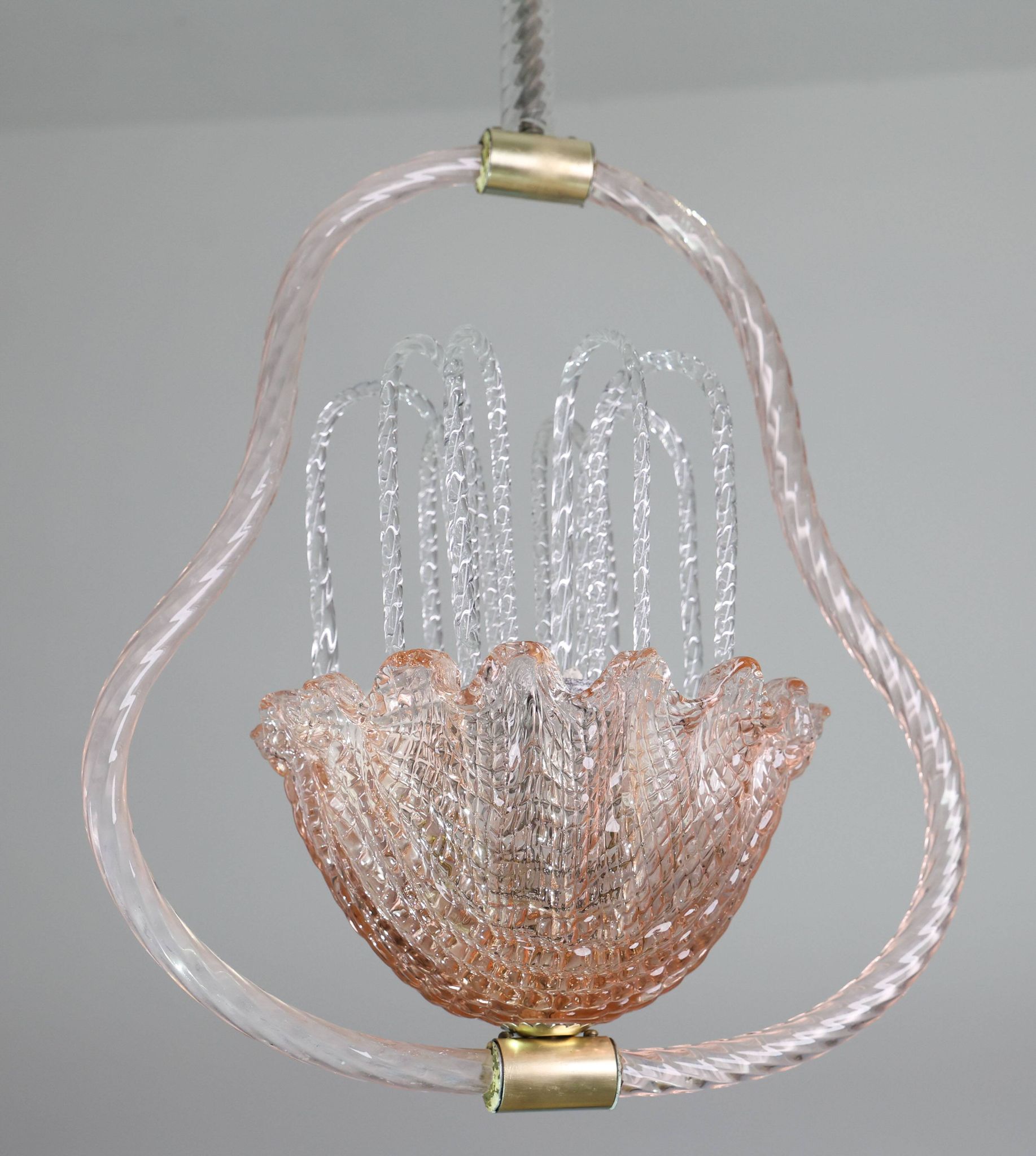 Charming Pink and Transparent Murano Glass Chandelier by Barovier e Toso, 1950s