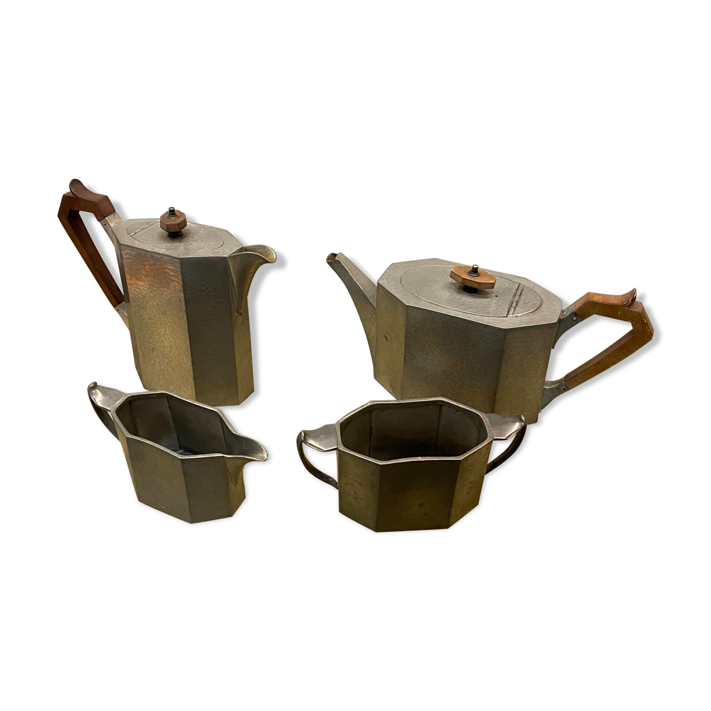 Art deco tea and coffee set in silver plated copper pewter craftsmen
