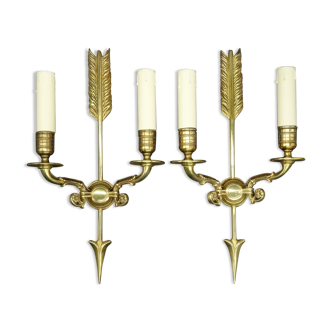 Pair of wall lamps with Empire style arrow - Lucien Gau, Paris