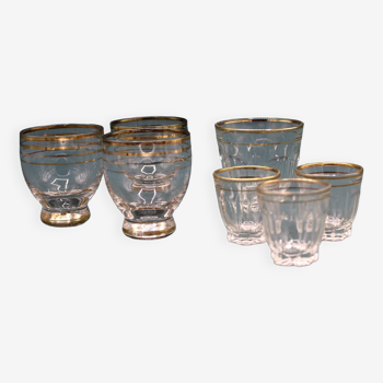 Ensemble de 7 verres à vin cuit et à liqueur avec filets Dorés - Art Déco - French - 1940