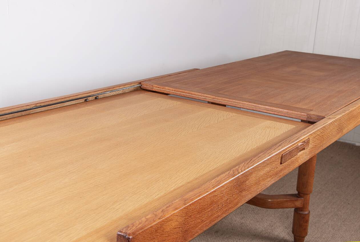 Large extendable dining table, 320 cm, in oak, Guillerme and Chambron.