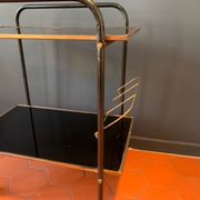 Bar service with wheels in black glass and gilded brass 50s