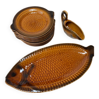 Service à poissons faïence Sarreguemines