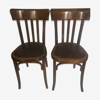 Baumann wood and leather chairs