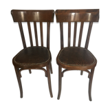 Baumann wood and leather chairs