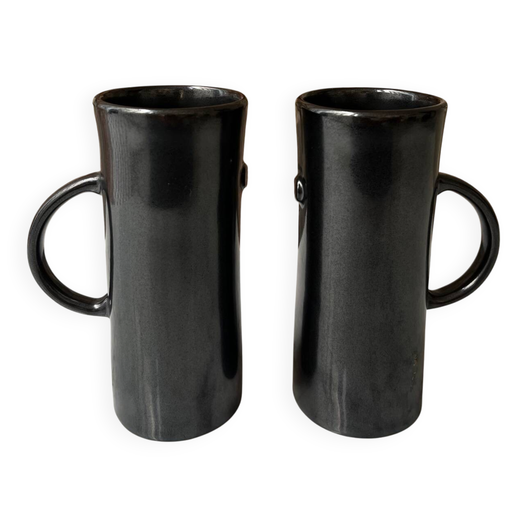 Set 2 tasses / mugs hauts émail anthracite foncé